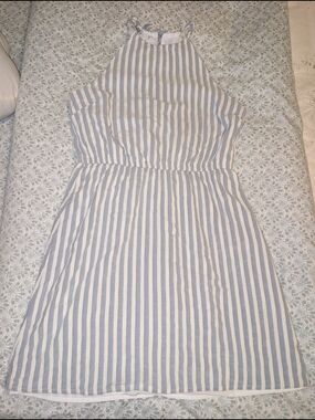 Dynamite Striped Halter Mini Dress - Light Blue & White